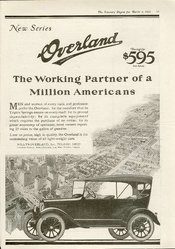 1922 Overland Auto Advertising